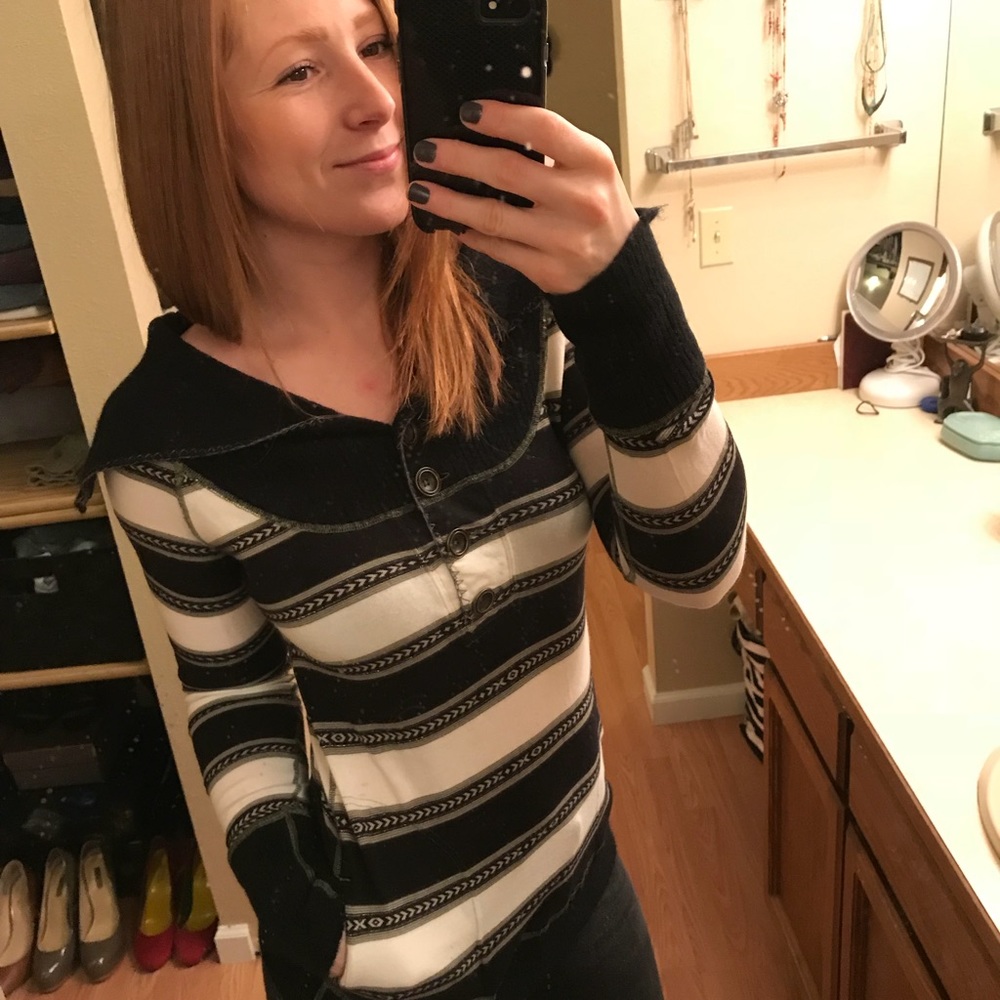 Free people green and white stripped sweater